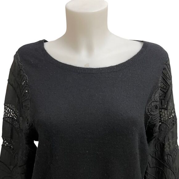 SANDRO
Black Knit Lambswool,Cashmere blend Sweater embroidered sleeves sz 2 - Picture 2 of 10
